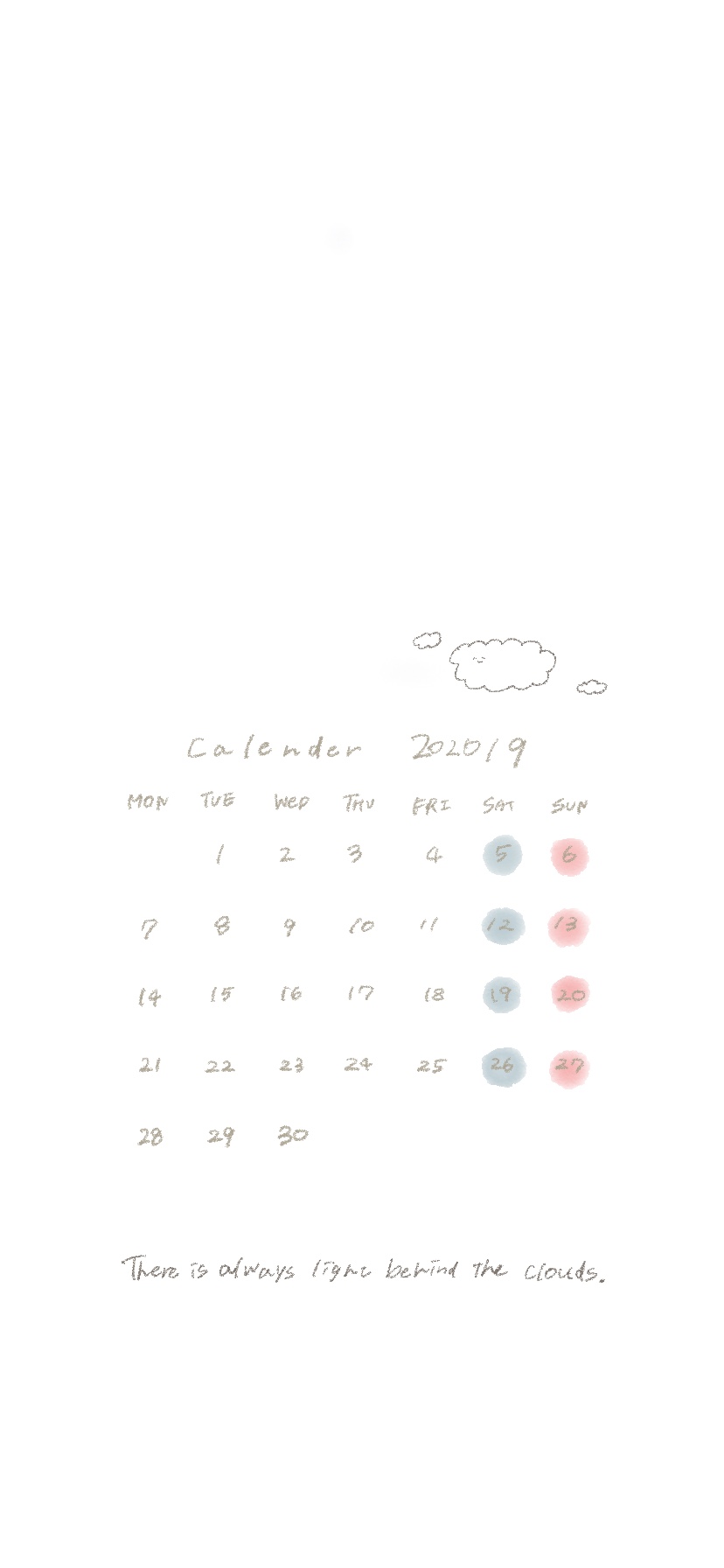 9月のカレンダー(色つき)